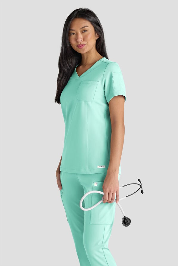 ReSurge Diamond Women's 3-Pocket V-Neck Tuck In / Wear Out Scrub Top - Jelly Mint - 6