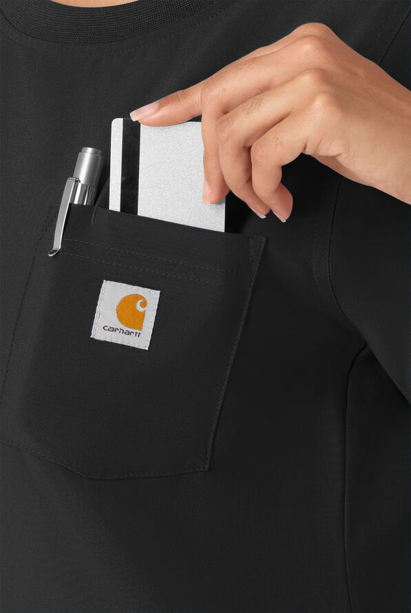 Carhartt Cross-Flex Force Women's 1-Pocket STRETCH Knit Trim Crew Neck Scrub Top - Black - 5