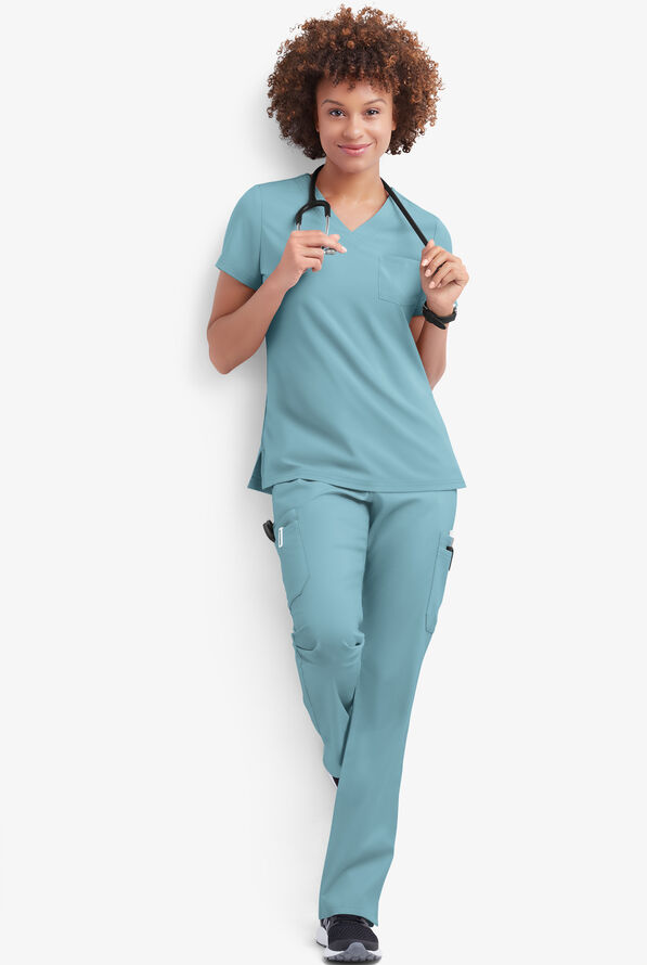 Butter-Soft STRETCH Women's 9-Pocket Drawstring with Back Elastic Scrub Pants - Tall - Dew Drop - 4