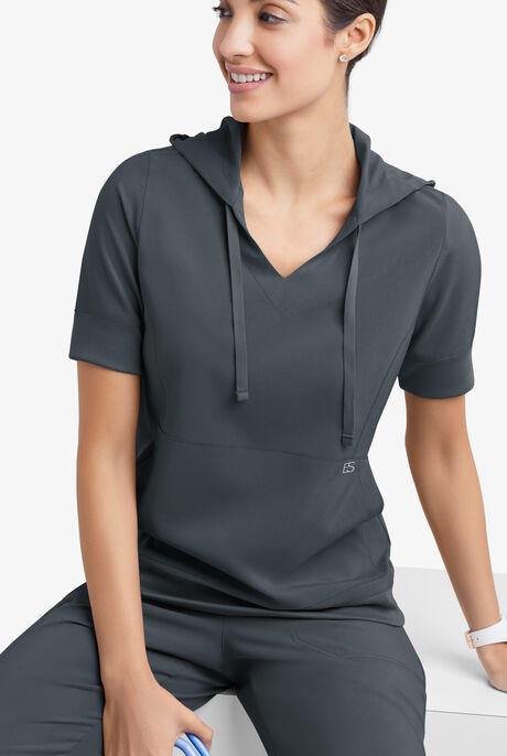 Easy STRETCH True Women's 3-Pocket Short Sleeve Pull-Over Scrub Hoodie