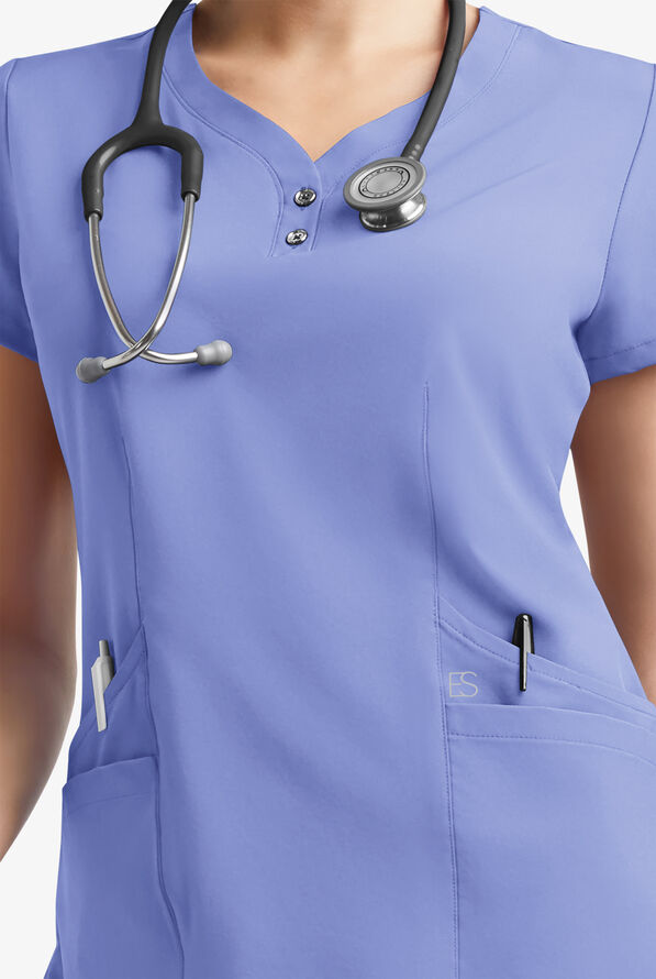 Easy STRETCH Demi Women's 4-Pocket Henley Scrub Top - Ceil Blue - 5