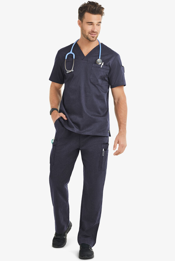 Butter-Soft STRETCH Men's 4-Pocket V-Neck Scrub Top - Indigo Denim - 2