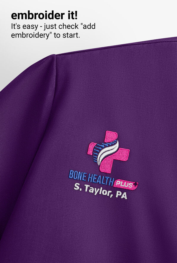 Blusa m&eacute;dica Butter-Soft STRETCH con cremallera y 5 bolsillos para mujer - Eggplant/Navy - 5