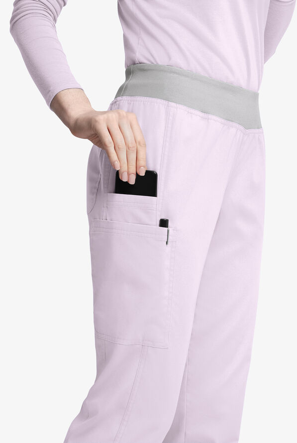 Butter-Soft Originals Women's 5-Pocket Mid Rise Tapered Leg Yoga-inspired Scrub Pants - Petite - Orchid Petal/Silver - 2