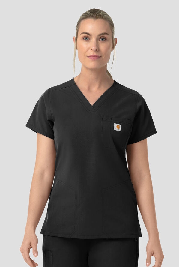 Carhartt FLD & RSCU Rugged Flex Women's 4-Pocket STRETCH V-Neck Scrub Top - Black - 2