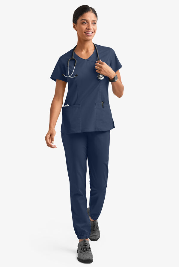 Blusa m&eacute;dica UA Butter-Soft STRETCH estilo cruzado con cuello en V y 3 bolsillos para mujer - Navy - 6