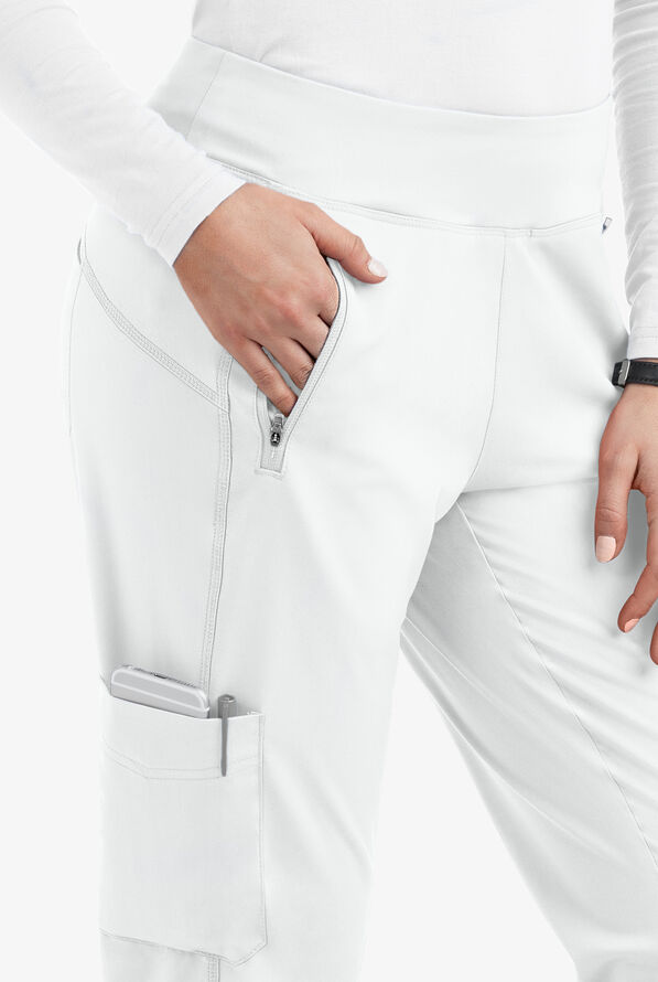 Healing Hands Purple Label Tara Women's 6-Pocket STRETCH Jogger Cargo Scrub Pants - White - 2