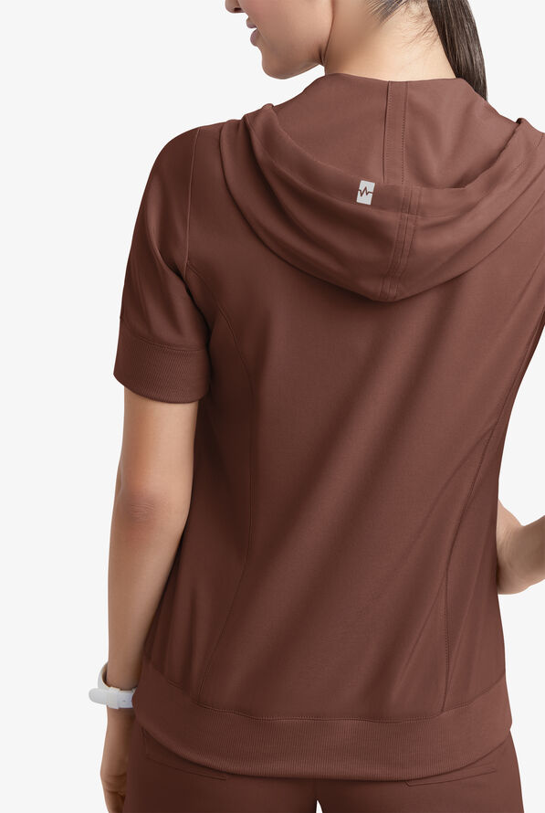 Sudadera m&eacute;dica manga corta Easy STRETCH True con capucha y 3 bolsillos para mujer - Double Espresso - 4