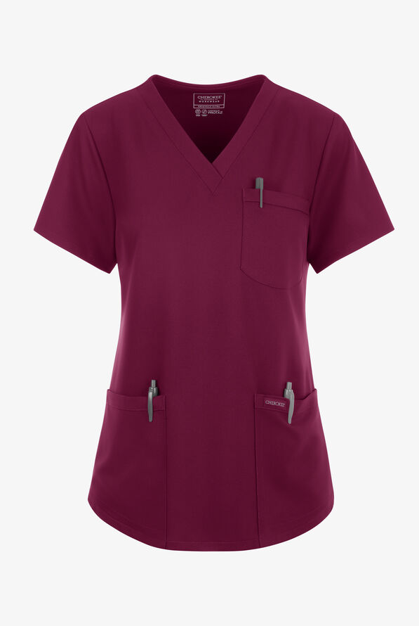 Cherokee Workwear Originals Ultra Women's 3-Pocket V-Neck Scrub Top - Wine - 1