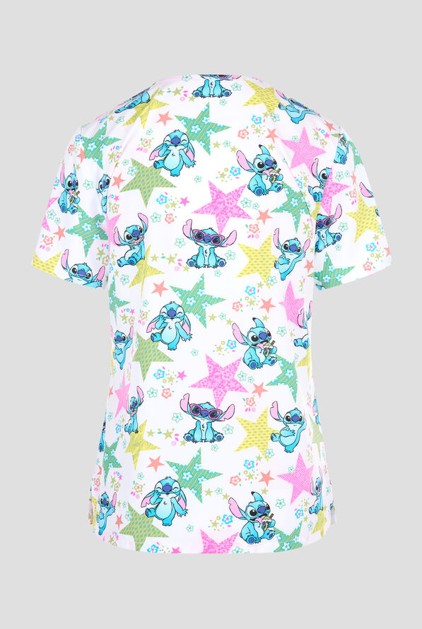 Tooniforms Disney's Star Flower Stitch Women's 2-Pocket STRETCH V-Neck Print Scrub Top - null - 2