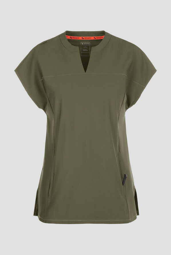 Infinity GNR8 Kinetic Knit Women's 3-Pocket STRETCH Dolman Tunic Rounded Notch Neck Scrub Top - Sap Green - 1