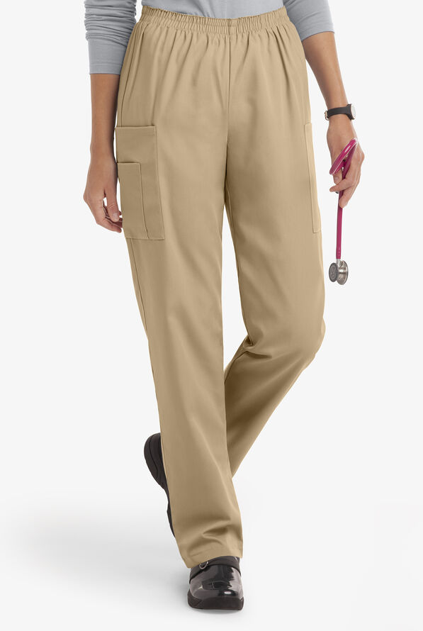 UA Best Buy Scrubs Women's 3-Pocket Elastic Waist Tapered Pants - Tall - Khaki - 1