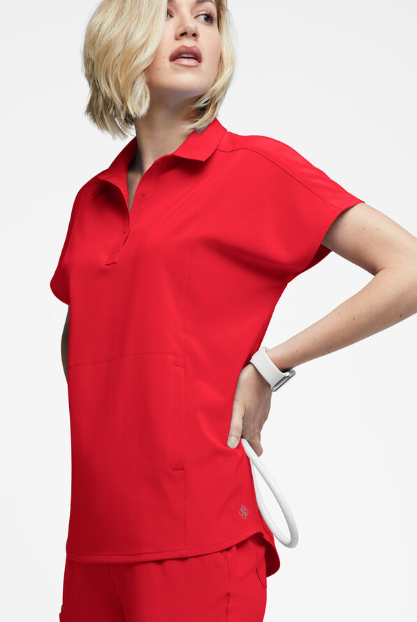 Easy STRETCH LEA Women's 3-Pocket Polo Collar Scrub Top - Atomic Red - 3