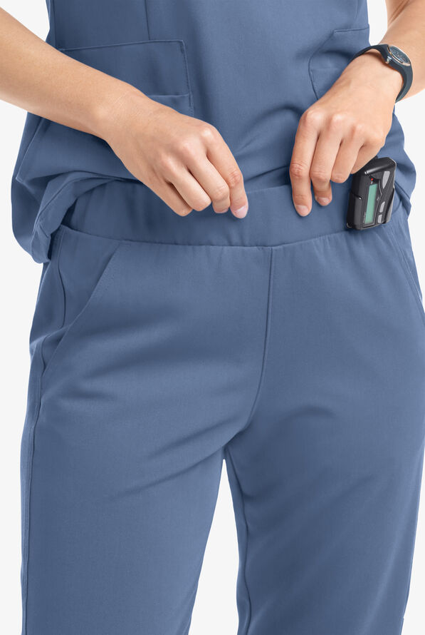 MOVEMENT by Butter-Soft Vega Women's 5-Pocket Flat Front Jogger STRETCH Scrub Pants - Petite - Blue Horizon - 2