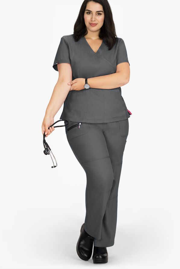 koi Lite™ Peace Women's 6-Pocket Drawstring Scrub Pants - Charcoal - 2