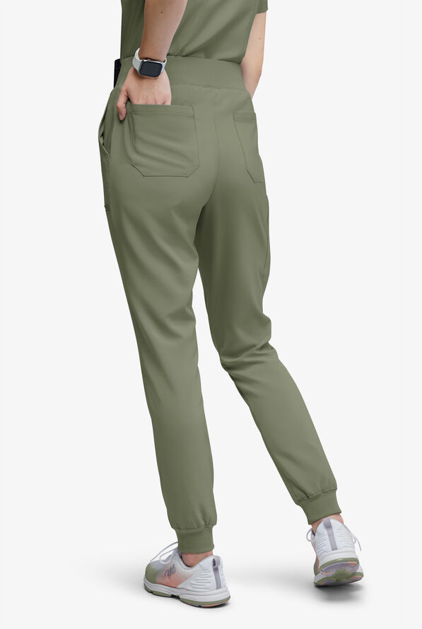 Easy STRETCH Olivia Women's 7-Pocket Slim Leg Jogger Scrub Pants - Tall - Olive Leaf - 4