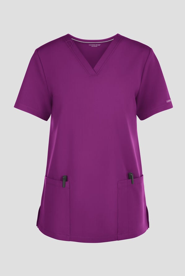 Cherokee Achieve Women's 2-Pocket STRETCH Knit V-Neck Scrub Top - Wild Mulberry - 1