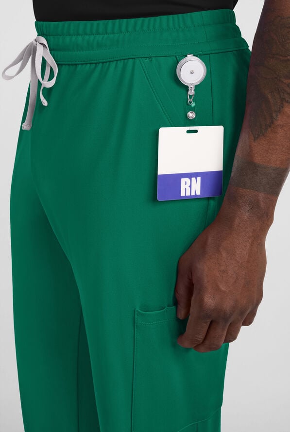 Cherokee Achieve Men's 5-Pocket STRETCH Straight Leg Cargo Knit Scrub Pants - Hunter - 3