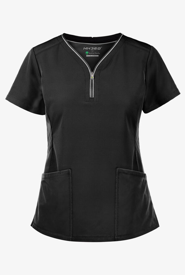 Blusa m&eacute;dica Healing Hands HH360 Sonia STRETCH con cuello en Y y 3 bolsillos para mujer - Black - 1