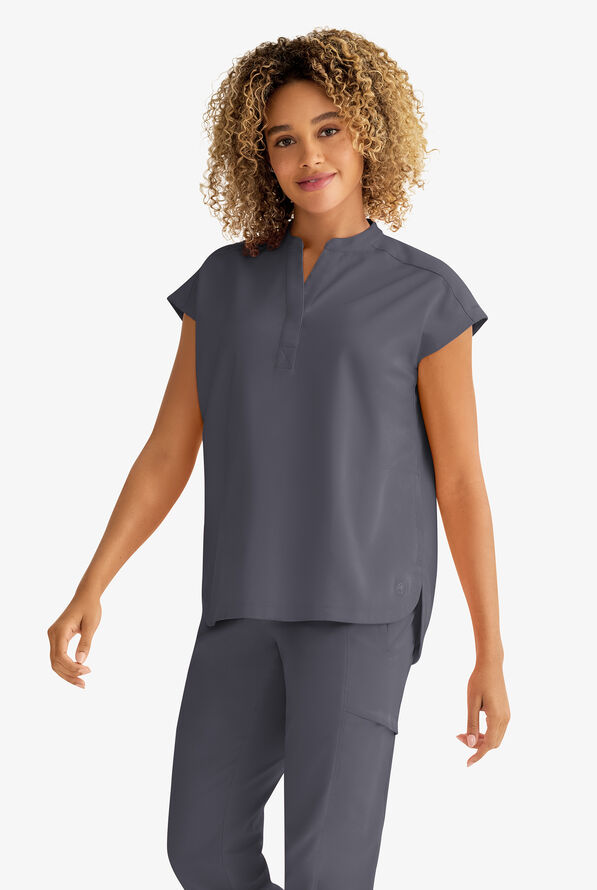 Healing Hands Purple Label Journey Women's 2-Pocket STRETCH Dolman Sleeve Mandarin Collar Scrub Top - Pewter - 3