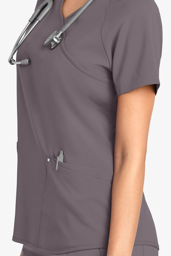 Blusa m&eacute;dica Easy STRETCH Cara con mangas ragl&aacute;n y 4 bolsillos para mujer - Grey Stone - 5