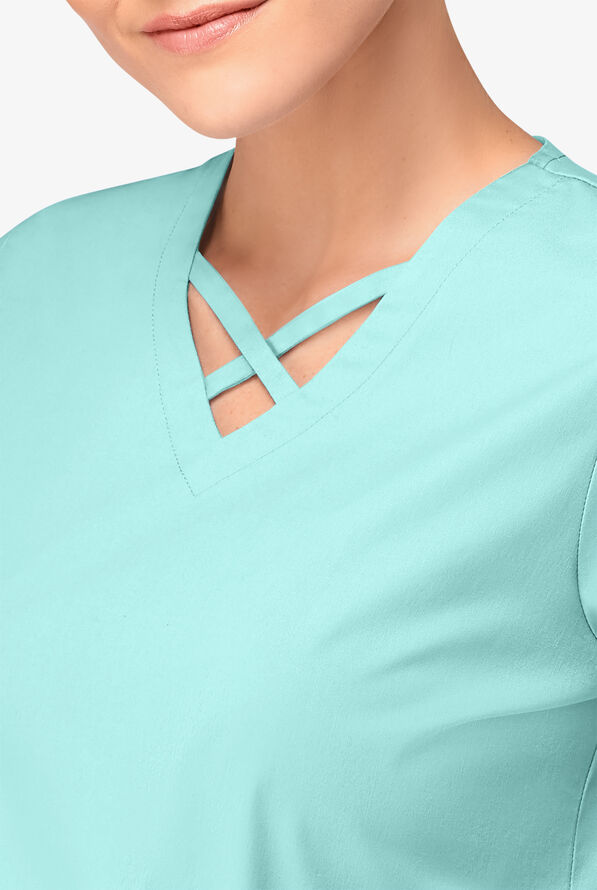 Butter-Soft STRETCH Women's 4-Pocket Crisscross Scrub Top - Sea Frost - 3