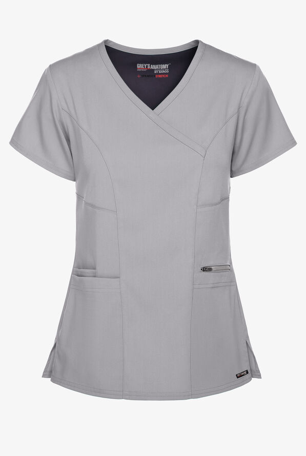 Grey's Anatomy by Barco Spandex STRETCH Kim Women's 3-Pocket Mock Wrap Scrub Top - Moonstruck - 1