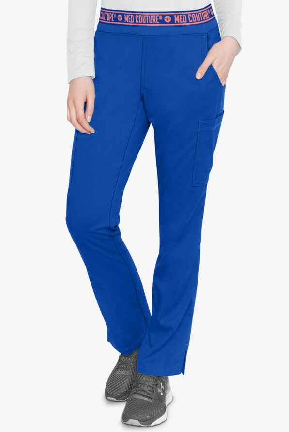 Med Couture Touch Women's 7-Pocket STRETCH Logo Elastic Double Cargo Yoga Scrub Pants - Royal - 1