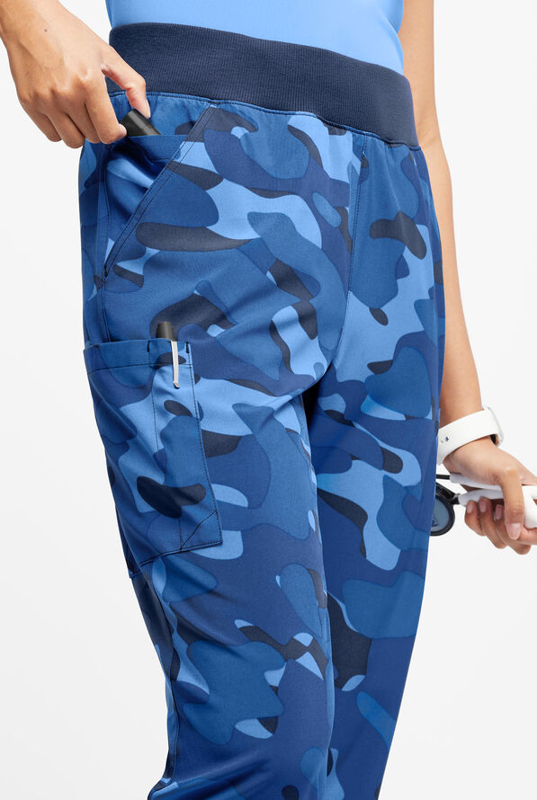 Easy Stretch Cloud Camo Navy Women’s 7-Pocket Jogger Print Scrub Pants - null - 2