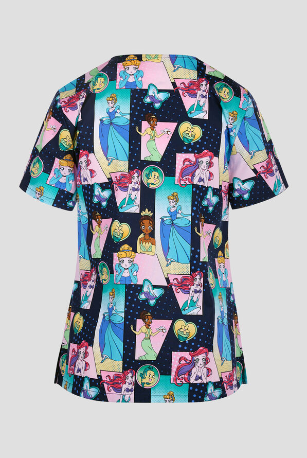 Tooniforms Disney Comic Princess Women's 2-Pocket STRETCH V-Neck Print Scrub Top


 - null - 2
