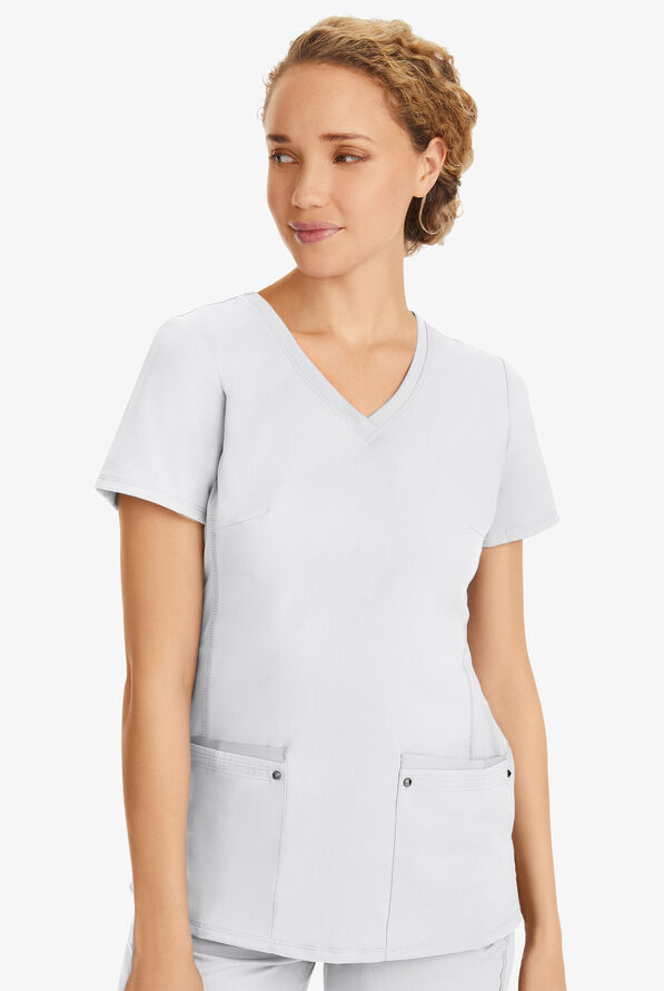 Healing Hands Purple Label Juliet Women's 2-Pocket STRETCH Princess Seam Scrub Top - White - 2