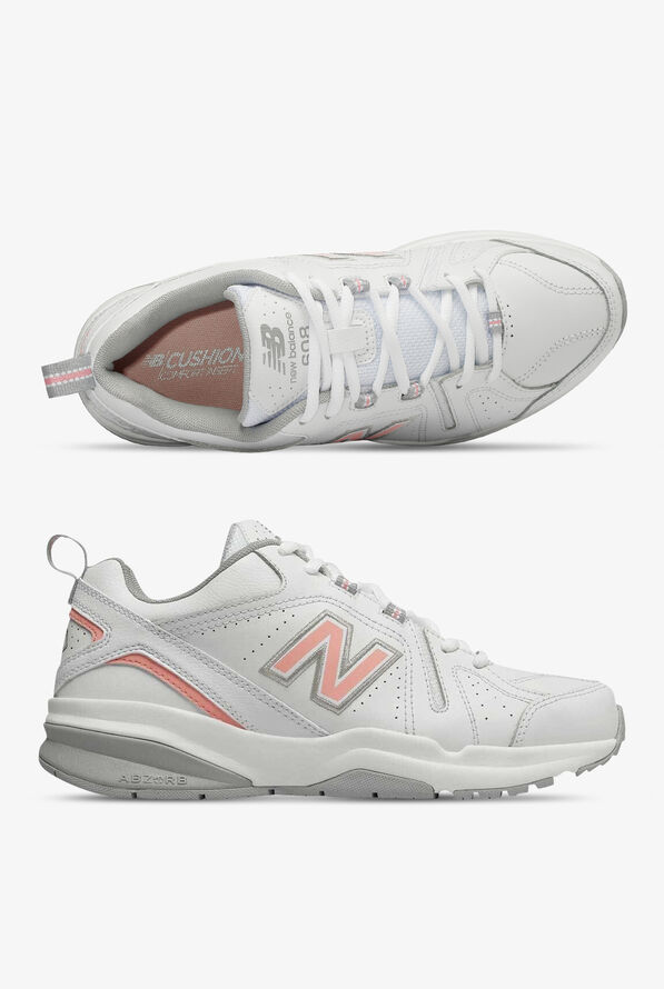 New Balance Women's 608v5 White/Pink Athletic Lace Up Nursing Shoes - null - 1