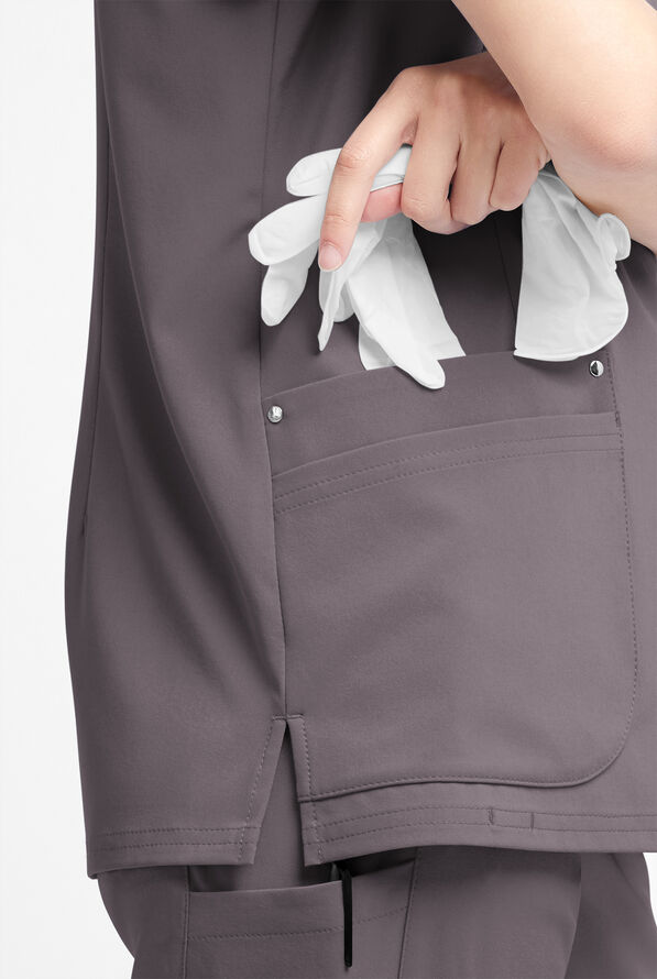 Blusa m&eacute;dica Easy STRETCH Arianna con cuello curvo y 4 bolsillos para mujer - Grey Stone - 5