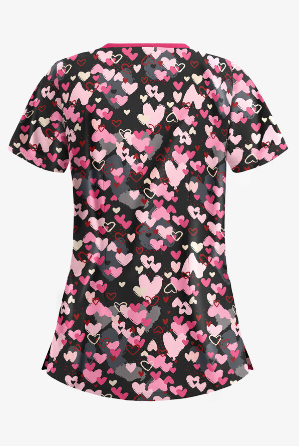 Blusa m&eacute;dica estampada Butter-Soft Love Black con detalle entrecruzado y 3 bolsillos para mujer - null - 2