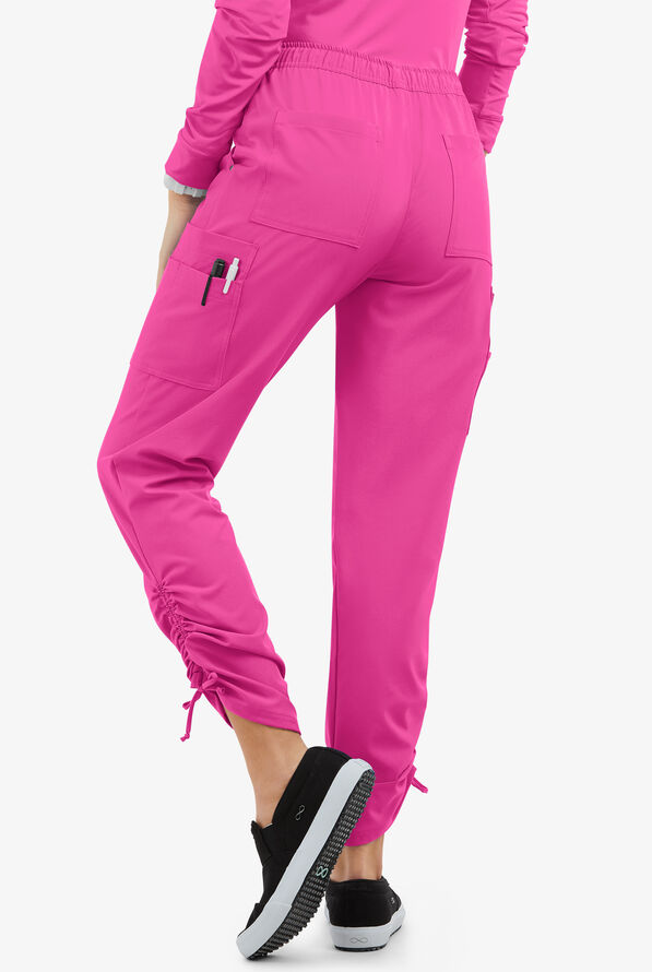 Easy STRETCH Halle Women's 11-Pocket Ruched Leg Jogger Scrub Pants - Glam Pink - 4