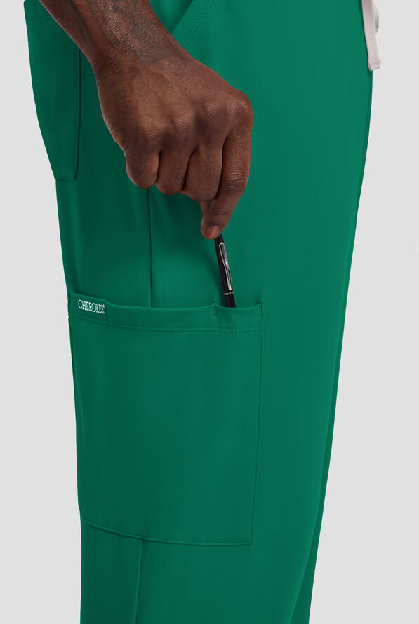 Cherokee Achieve Men's 5-Pocket STRETCH Straight Leg Cargo Knit Scrub Pants - Hunter - 2