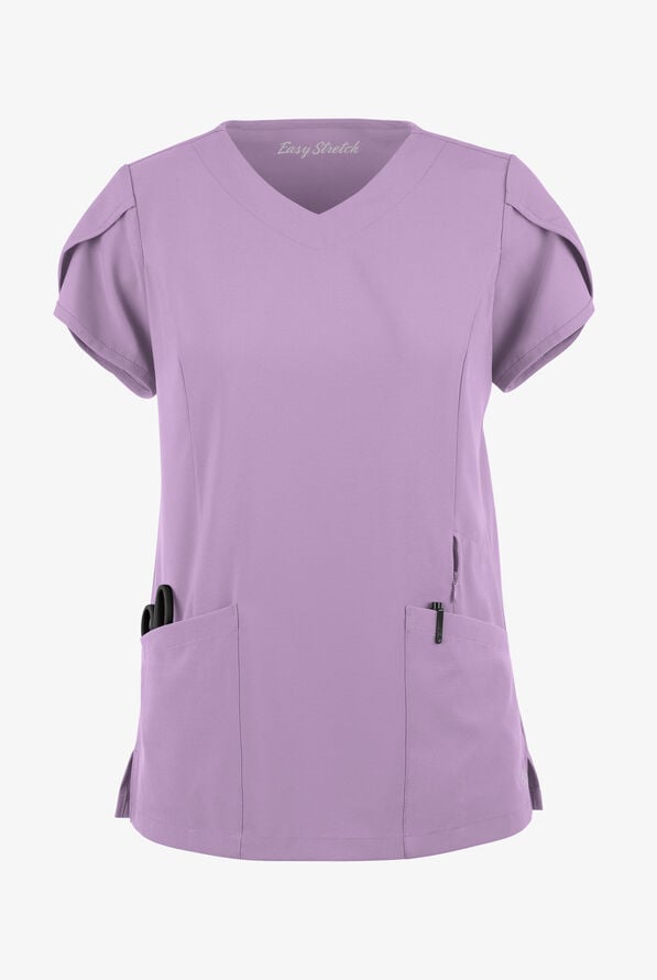 Easy STRETCH Daisy Women's 4-Pocket V-Neck Scrub Top with Petal Sleeves - Amethyst Mist - 1