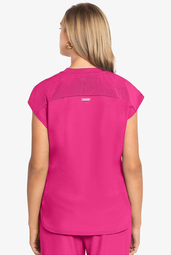 Med Couture Amp Women's 2-Pocket STRETCH Tuck in Dolman Crew Neck Scrub Top - Pink Power - 4