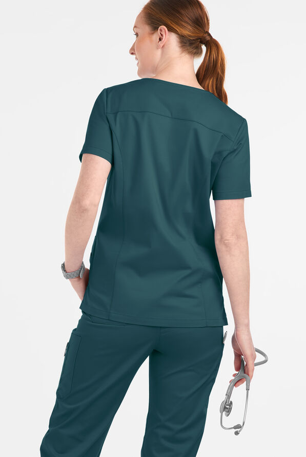 Blusa m&eacute;dica UA Butter-Soft STRETCH Crystal Bling con 6 bolsillos para mujer - Caribbean Blue - 3