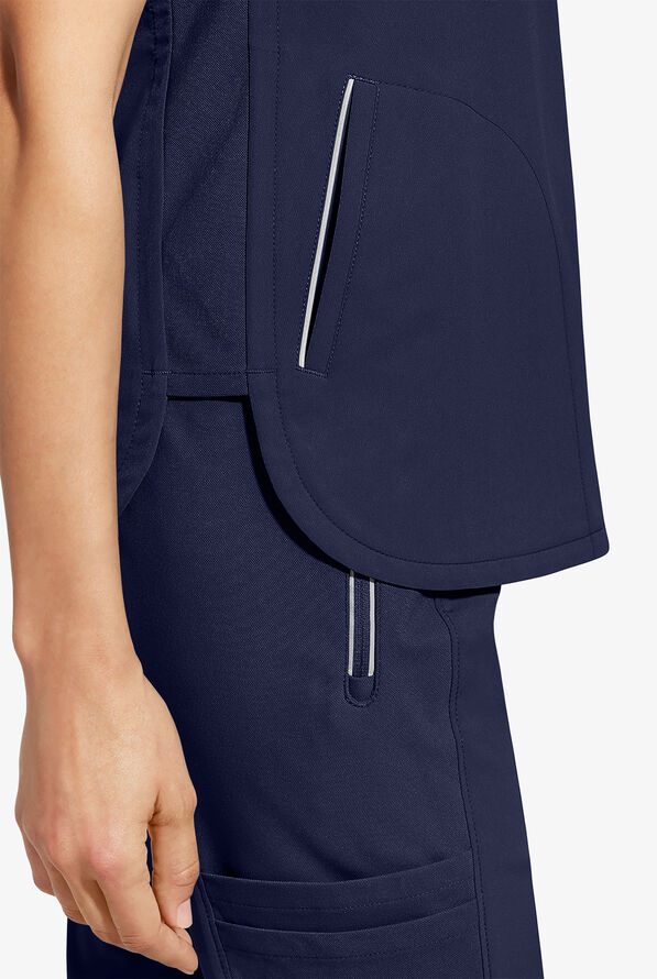 Healing Hands 360 Skyler Women's 2-Pocket STRETCH Race Stripe V-Neck Scrub Top - Navy - 4