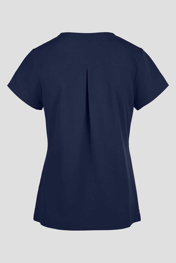 Skechers by Barco Ripstop Trek Women's 2-Pocket STRETCH Rounded Zip Neck Tuck In Scrub Top - Navy - 2
