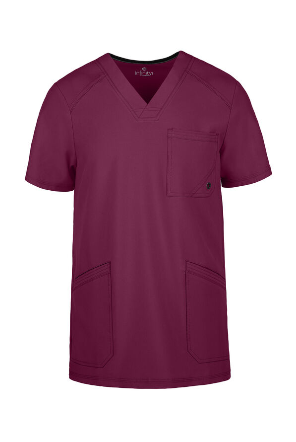 Camisa médica Cherokee Infinity con 2 bolsillos y paneles laterales de tejido para hombre  - Wine - 1
