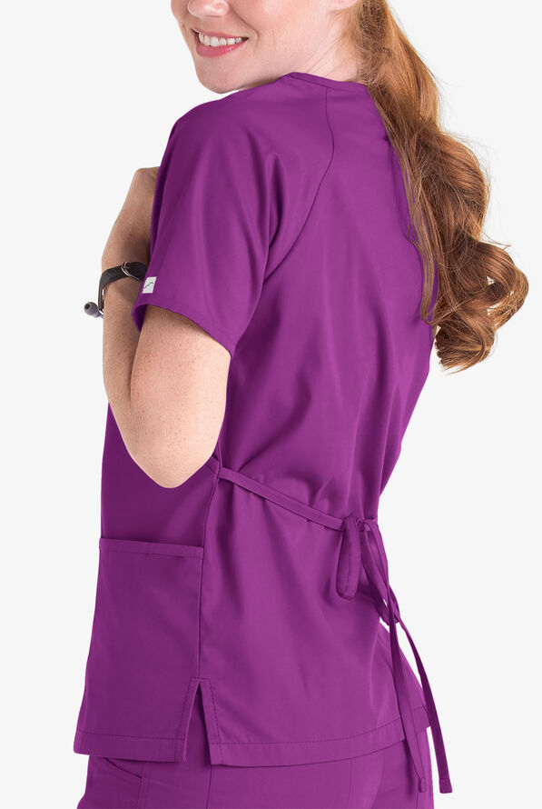 Butter-Soft Core Women's 2-Pocket Solid Mock Wrap Scrub Top - Berry Burst - 4
