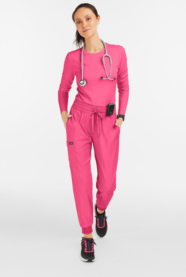 koi Basics Gemma Women's 5-Pocket STRETCH Cargo Jogger Scrub Pants - Heather Pink Lemonade - 4