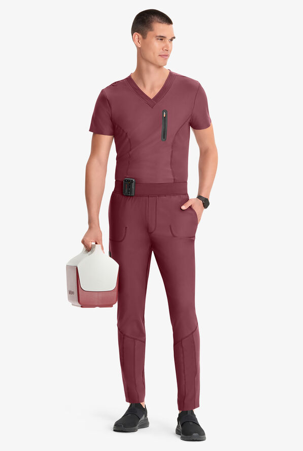 Infinity GNR8 Kinetic Knit Men's 4-Pocket STRETCH Zipper Cargo Hybrid Jogger Scrub Pants - Plum Velvet - 4