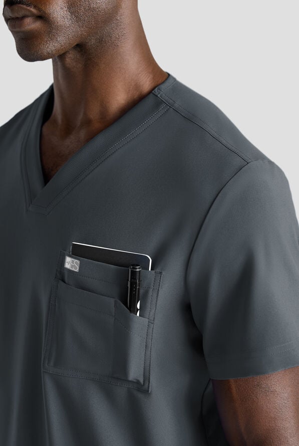 Easy STRETCH Men's 6-Pocket V-Neck Scrub Top - Pewter - 4