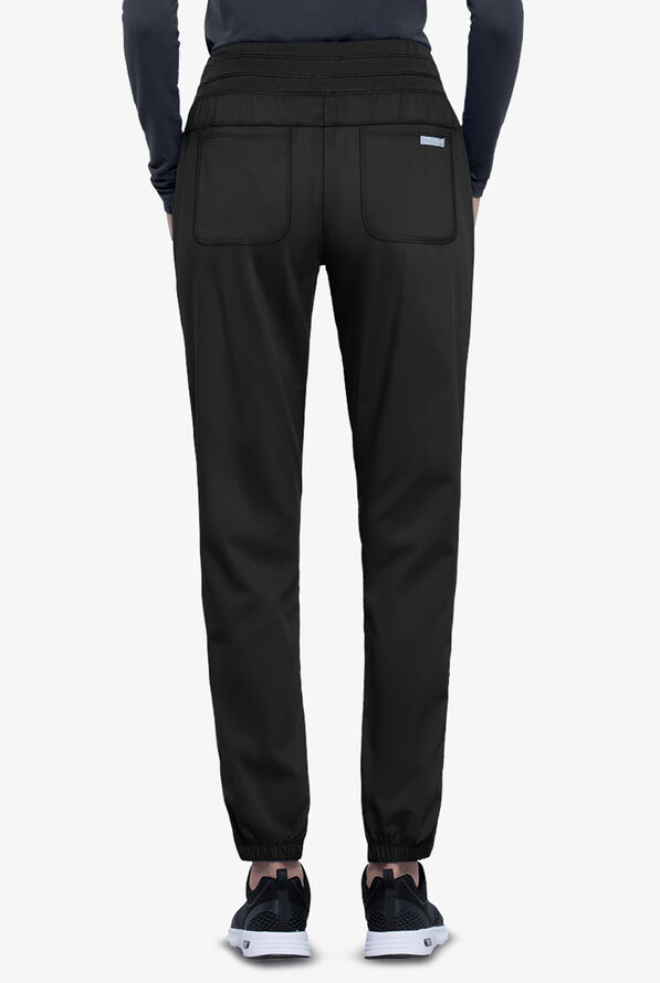 Cherokee Workwear Revolution Women's 5-Pocket STRETCH Elastic Waistband Half Jogger Scrub Pants - Black - 2