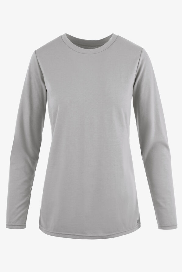Butter-Soft Originals Women's STRETCH Cotton-Rich Long Sleeve Crew Neck Knit Underscrub - Silver - 1