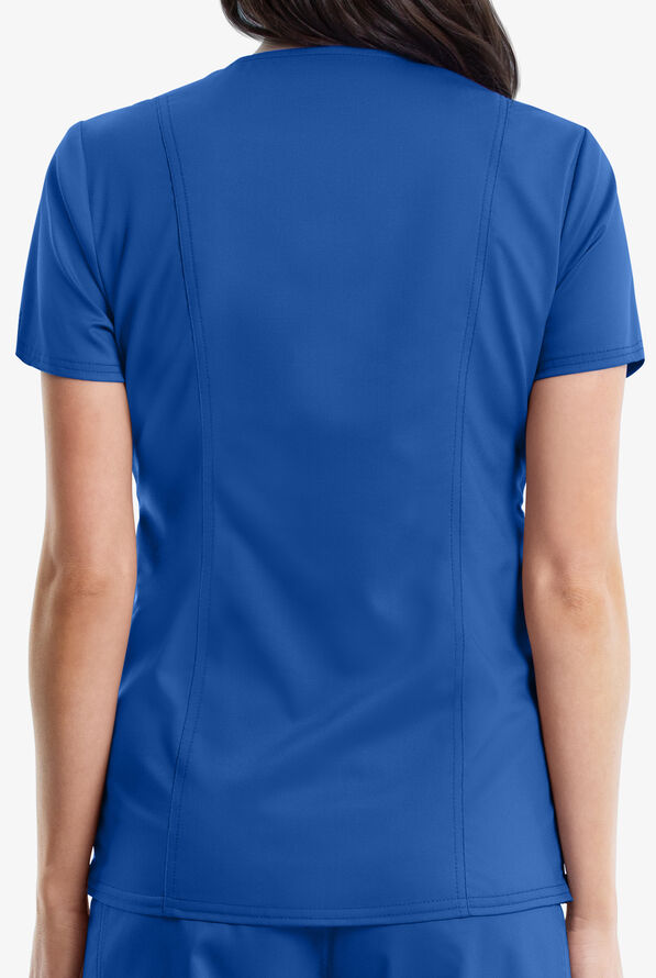 Cherokee Workwear Revolution Women's 2-Pocket STRETCH Maternity Mock Wrap Scrub Top - Royal - 2