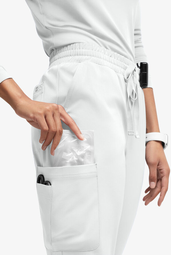 Easy STRETCH Naya Women’s Natural Waist 6-Pocket Straight Leg Scrub Pants - Petite - White - 2